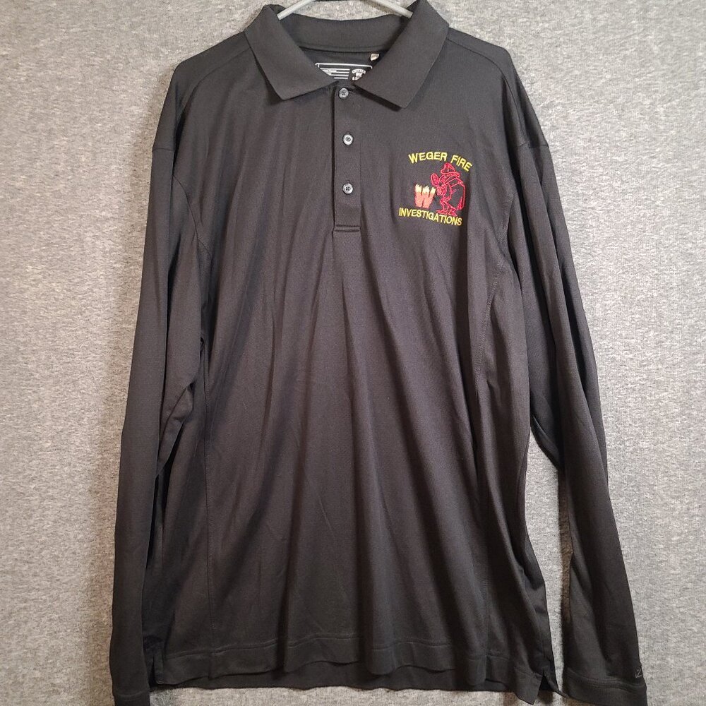 Cutter And Buck Men's 2XL Dry Tech Long Sleeve Black Button Polo Weger Fire Logo